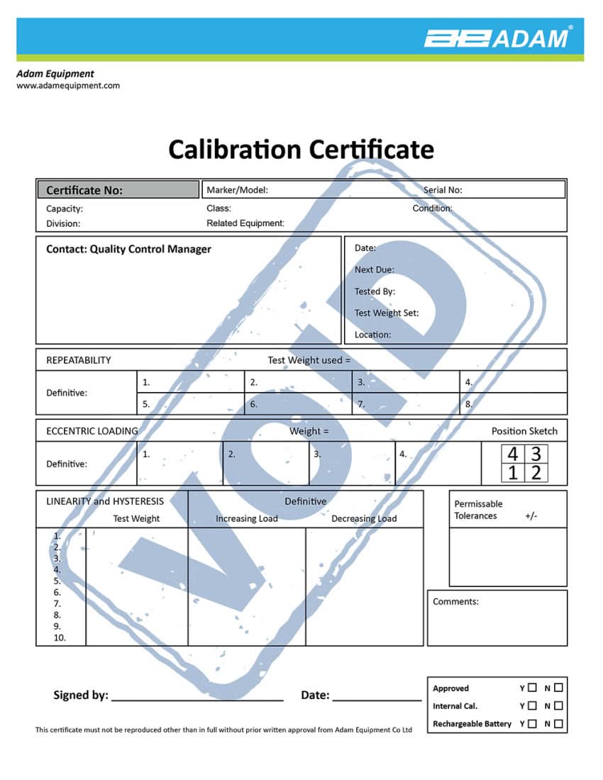Adam Equipment 700660288 Calibration Certificate, 2 - Year Warranty - 700660288 - Accessories - Adam Equipment - Weighcore