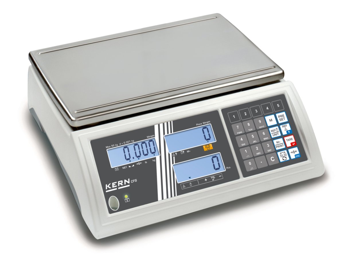 KERN & SOHN CFS 50K-3 CFS Counting Scale, 50 kg Capacity, 0.001 kg Readability, IP23 Rated, RS-232 - CFS 50K-3 - Counting Scales - KERN & SOHN - Weighcore