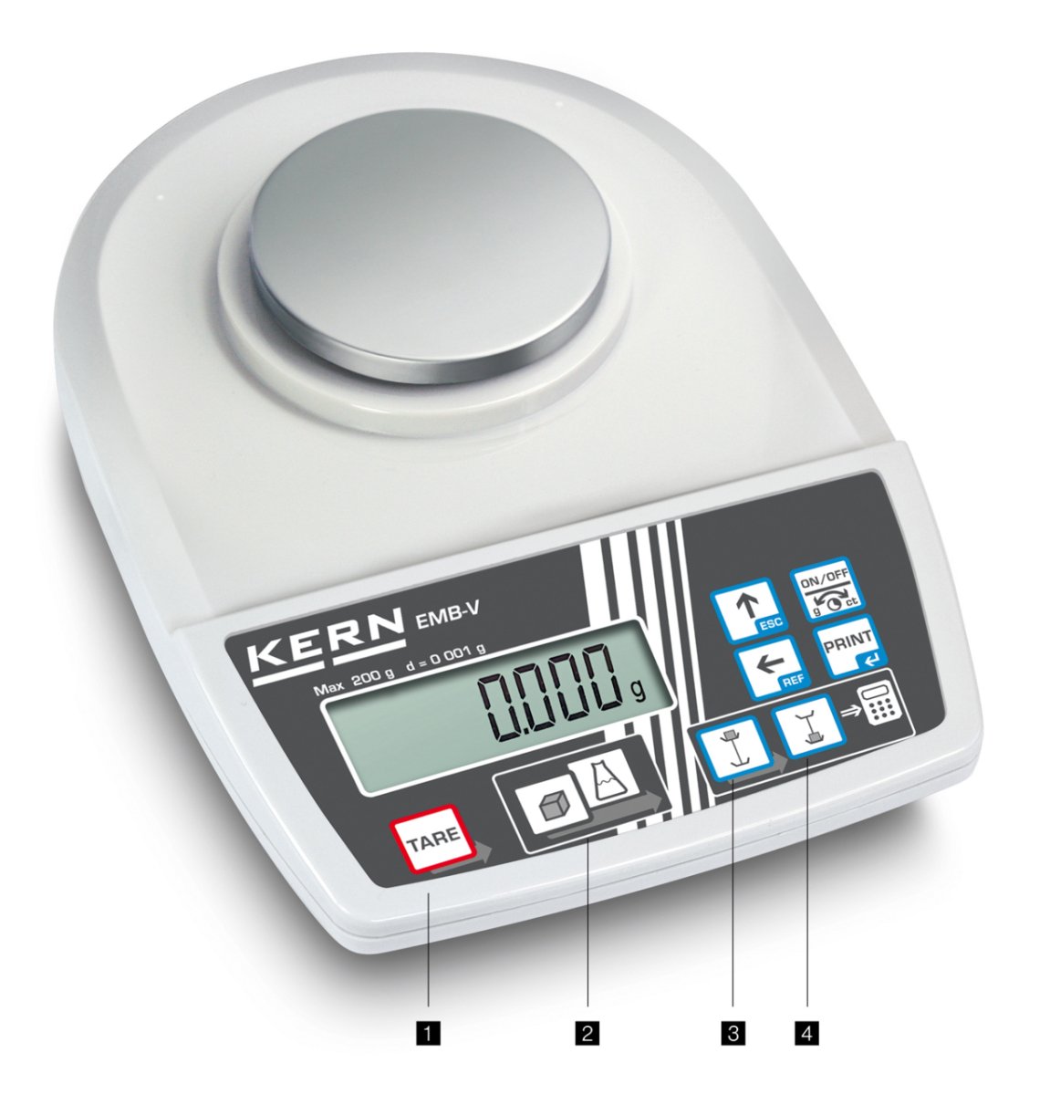 KERN & SOHN EMB 200-3V EMB Educational Balance, 200 g Capacity, 0.001 g Readability, LCD Time - Backlight Off Display, RS-232 - EMB 200-3V - Educational Balances - KERN & SOHN - Weighcore