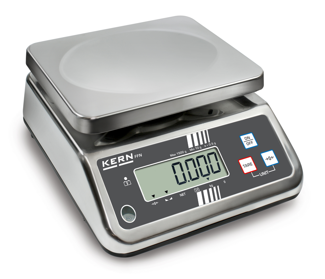 KERN & SOHN FFN 15K2IPN FFN Washdown Bench Scale, 15 kg Capacity, 0.002 kg Readability, IP65 Rated