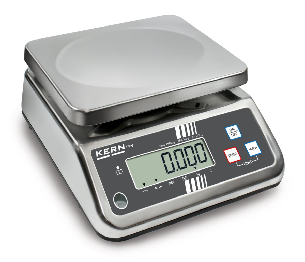 KERN & SOHN FFN 3K0.5IPN FFN Washdown Bench Scale, 3 kg Capacity, 0.0005 kg Readability, IP65 Rated - FFN 3K0.5IPN - Washdown Scales - KERN & SOHN - Weighcore