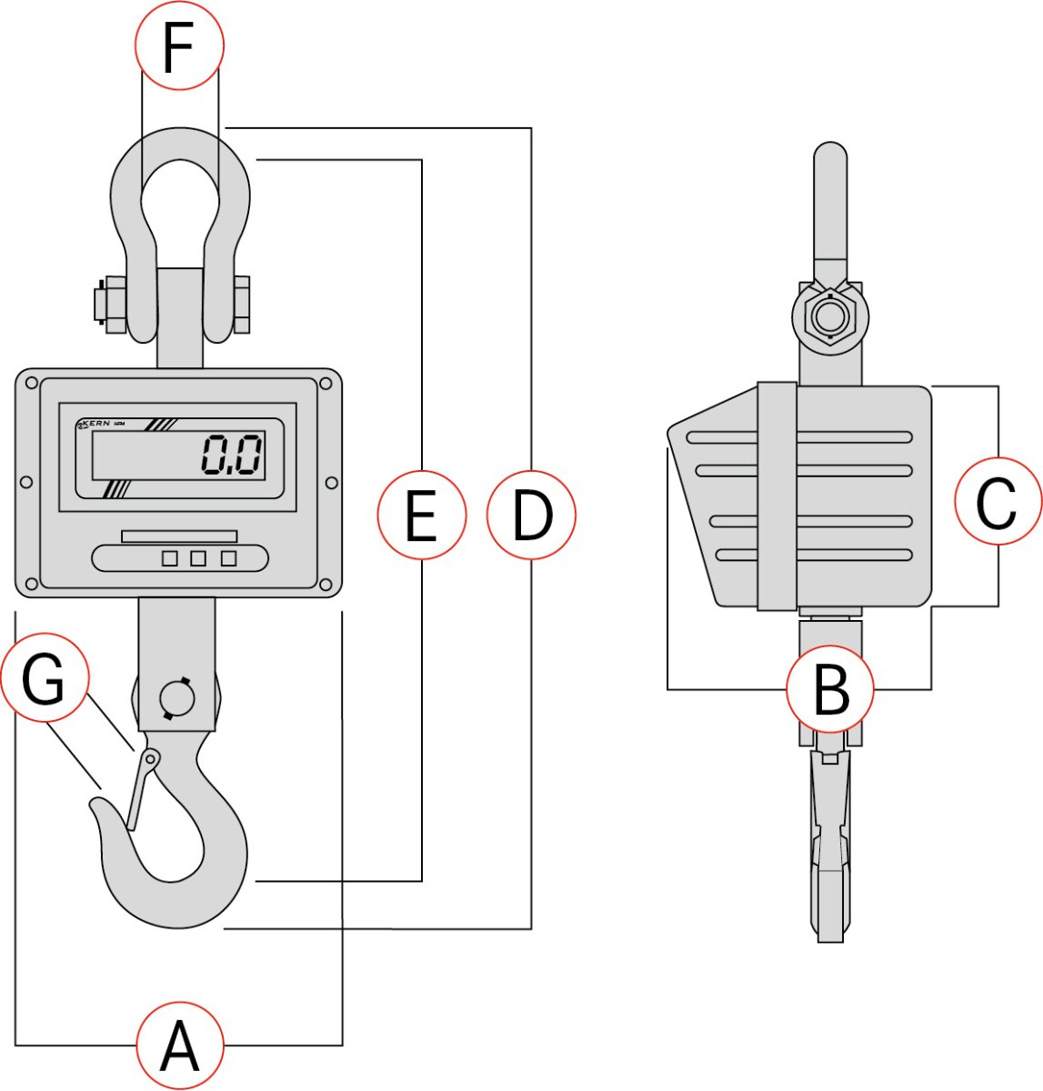 KERN & SOHN HFM 3T0.5 HFM Crane Scale, 3000 kg Capacity, 0.5 kg Readability, LED Segments Aus Display - HFM 3T0.5 - Crane Scales - KERN & SOHN - Weighcore