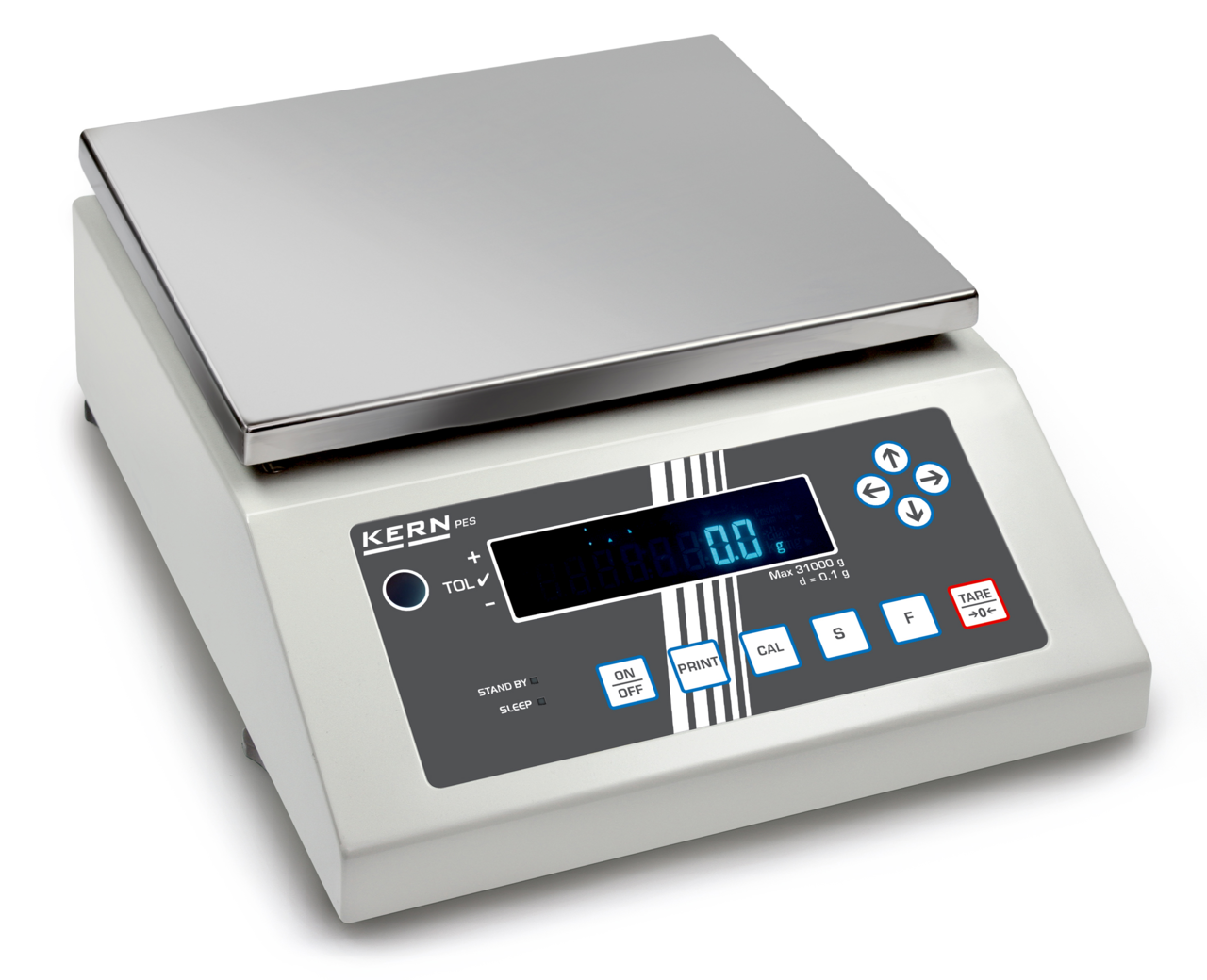 KERN & SOHN PES 31000-1M PES Precision Balance, 31000 g Capacity, 0.1 g Readability, Fluorescent Display