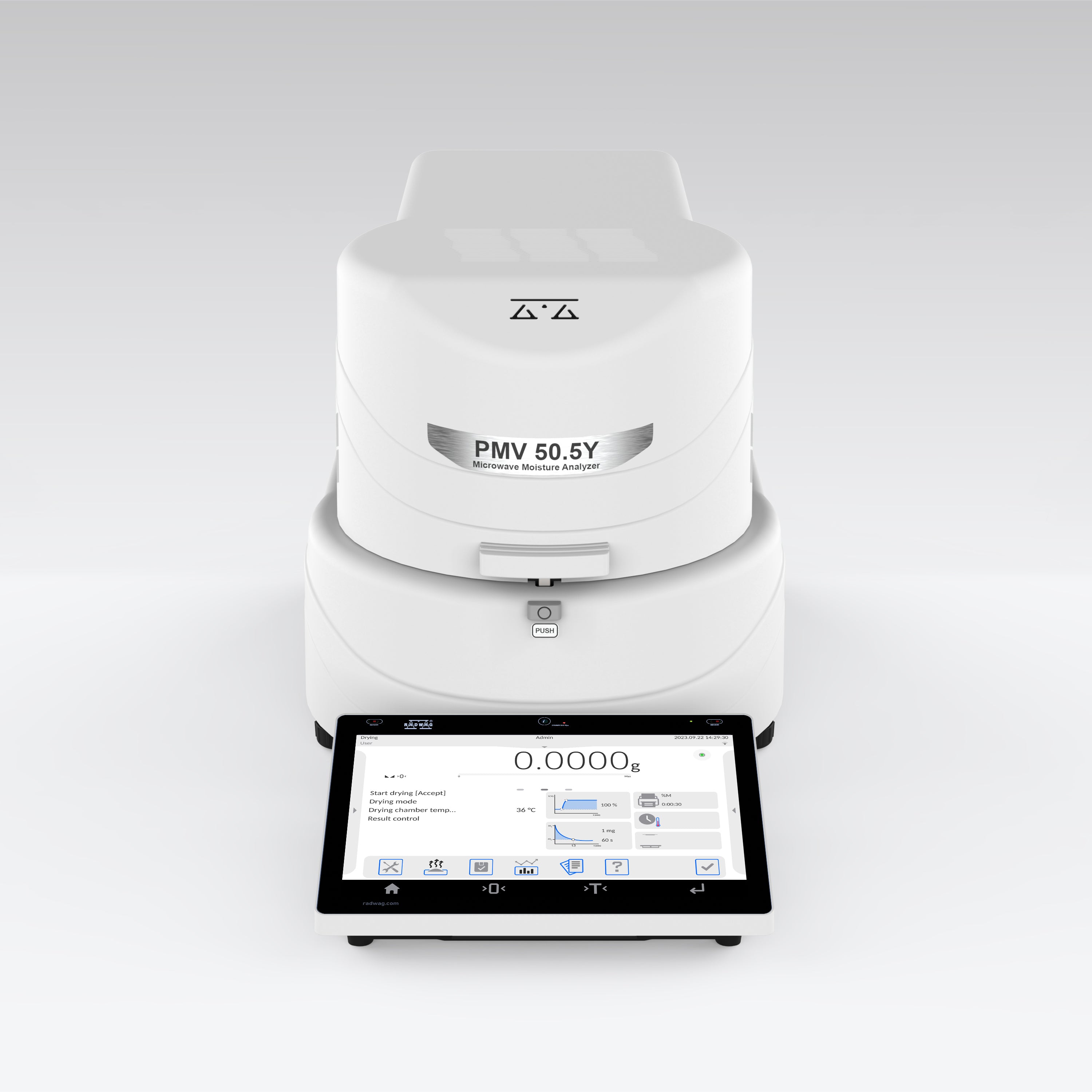 RADWAG PMV 50.5Y Microwave Moisture Analyzer, 50g Capacity, 0.1mg Readability