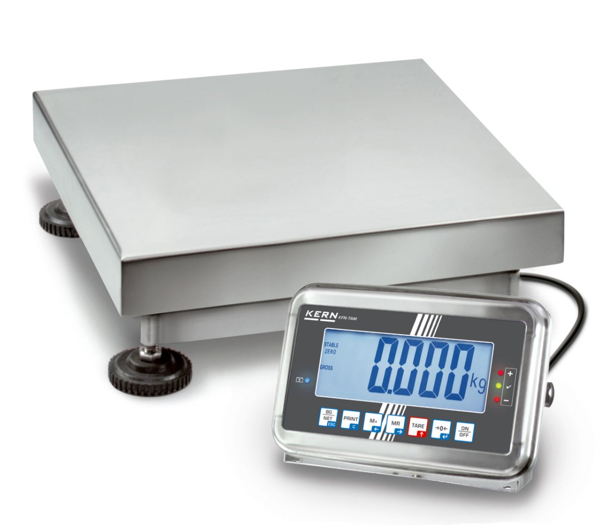 KERN & SOHN SFB 50K-3XL SFB Washdown Bench Scale, 50 kg Capacity, 0.005 kg Readability, IP65 Rated, LCD with Backlight - SFB 50K-3XL - Washdown Scales - KERN & SOHN - Weighcore