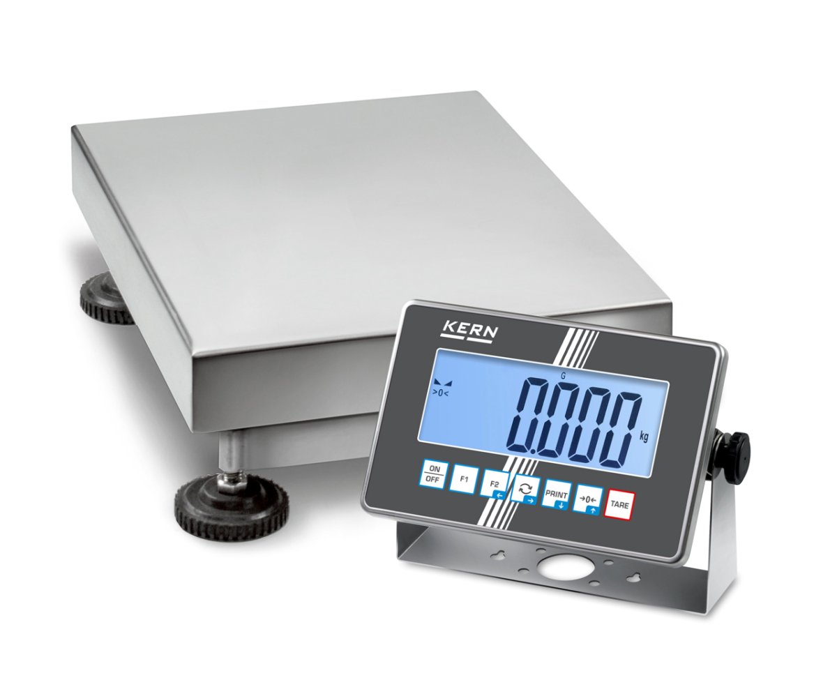 KERN & SOHN SXC 10K-3 SXC IoT-Line Stainless Steel Washdown Platform Scale, 15 kg Capacity, 0.001 kg Readability, IP68 Rated, LCD with Backlight, USB / Bluetooth - SXC 10K-3 - Washdown Scales - KERN & SOHN - Weighcore