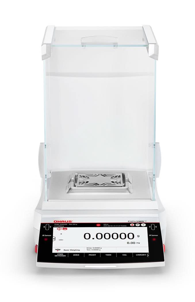 OHAUS EXR125D Explorer EXR Semi - Micro Balance, 82 g/120 g Capacity, 0.01 mg/0.1 mg Readability, AutoCal, Touchscreen - EXR125D - Semi - Micro Balances - Ohaus - Weighcore