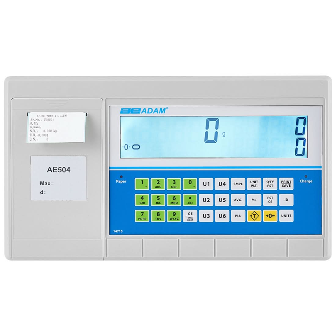 Adam Equipment AE 504 Label - Printing Indicator, Built - in Printer, Rechargeable Battery, RS - 232, USB - AE 504 - Weight Indicators - Adam Equipment - Weighcore
