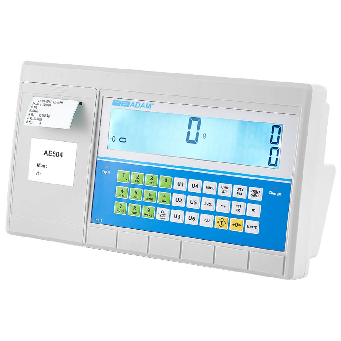 Adam Equipment AE 504 Label - Printing Indicator, Built - in Printer, Rechargeable Battery, RS - 232, USB - AE 504 - Weight Indicators - Adam Equipment - Weighcore