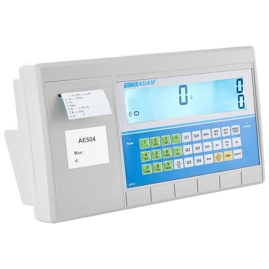 Adam Equipment AE 504 Label - Printing Indicator, Built - in Printer, Rechargeable Battery, RS - 232, USB - AE 504 - Weight Indicators - Adam Equipment - Weighcore