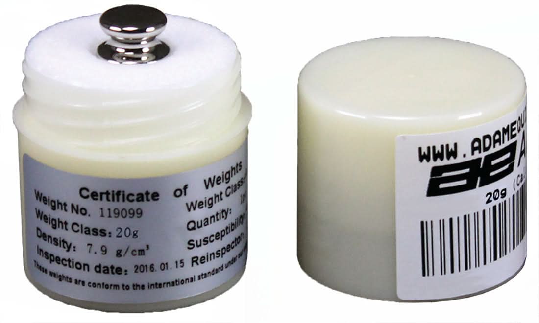 Adam Equipment ASTM 0 - 20g Calibration Weight, 20g Capacity, ASTM Class 0, Stainless Steel - ASTM 0 - 20g - Weights - Adam Equipment - Weighcore