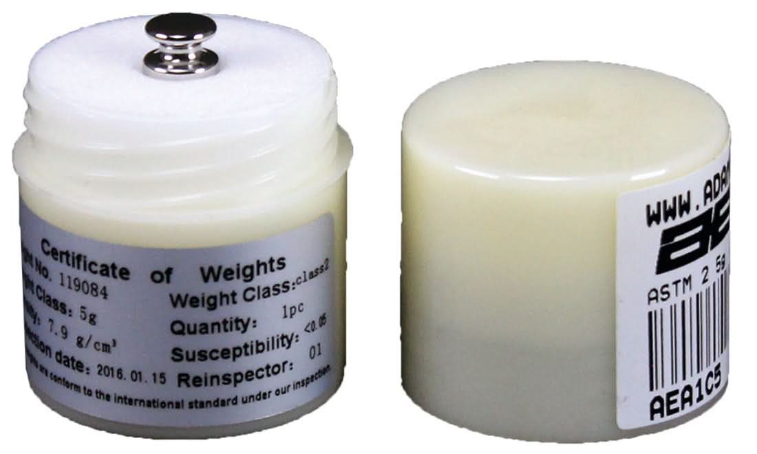 Adam Equipment ASTM 1 - 5g Calibration Weight, 5g Capacity, ASTM Class 1, Stainless Steel - ASTM 1 - 5g - Weights - Adam Equipment - Weighcore
