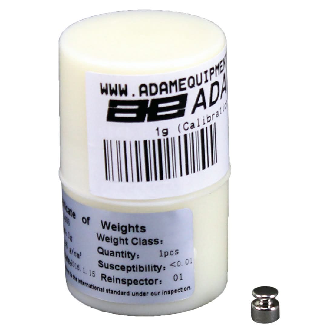 Adam Equipment ASTM 3 - 1g Stainless Steel Calibration Weight, 1g, ASTM Class 3 - ASTM 3 - 1g - Weights - Adam Equipment - Weighcore