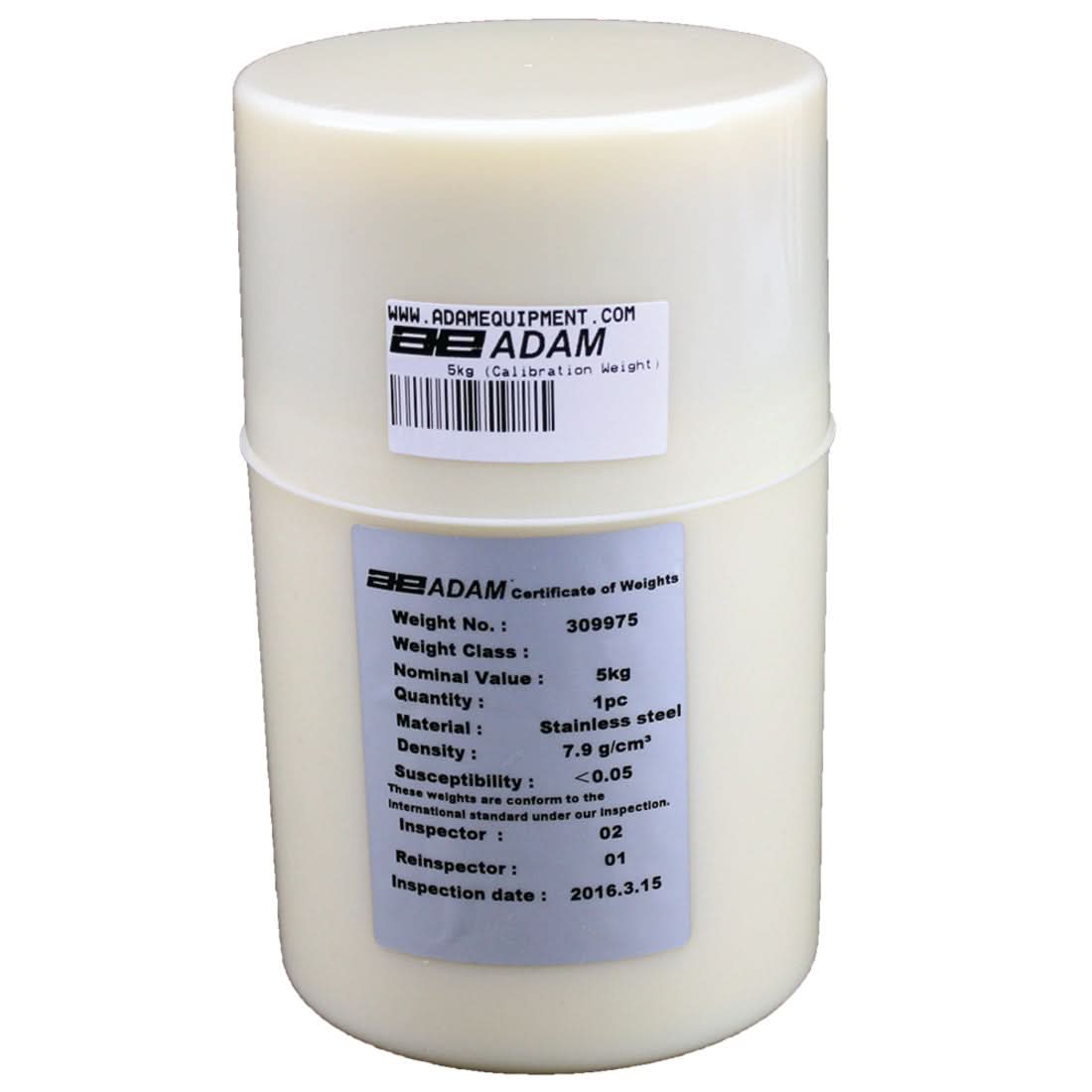 Adam Equipment ASTM 3 - 5000g Calibration Weight, 5000g Capacity, lb / kg Readability, ASTM Class 3, Stainless Steel - ASTM 3 - 5000g - Weights - Adam Equipment - Weighcore