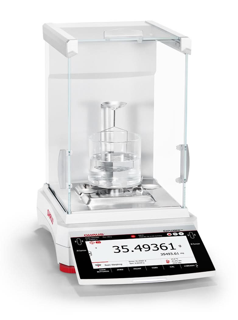 OHAUS EXR125D Explorer EXR Semi - Micro Balance, 82 g/120 g Capacity, 0.01 mg/0.1 mg Readability, AutoCal, Touchscreen - EXR125D - Semi - Micro Balances - Ohaus - Weighcore